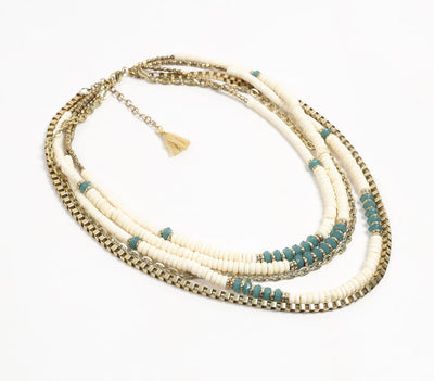 Gold-Toned Iron & Bone Beads Multi-Strand Necklace-0